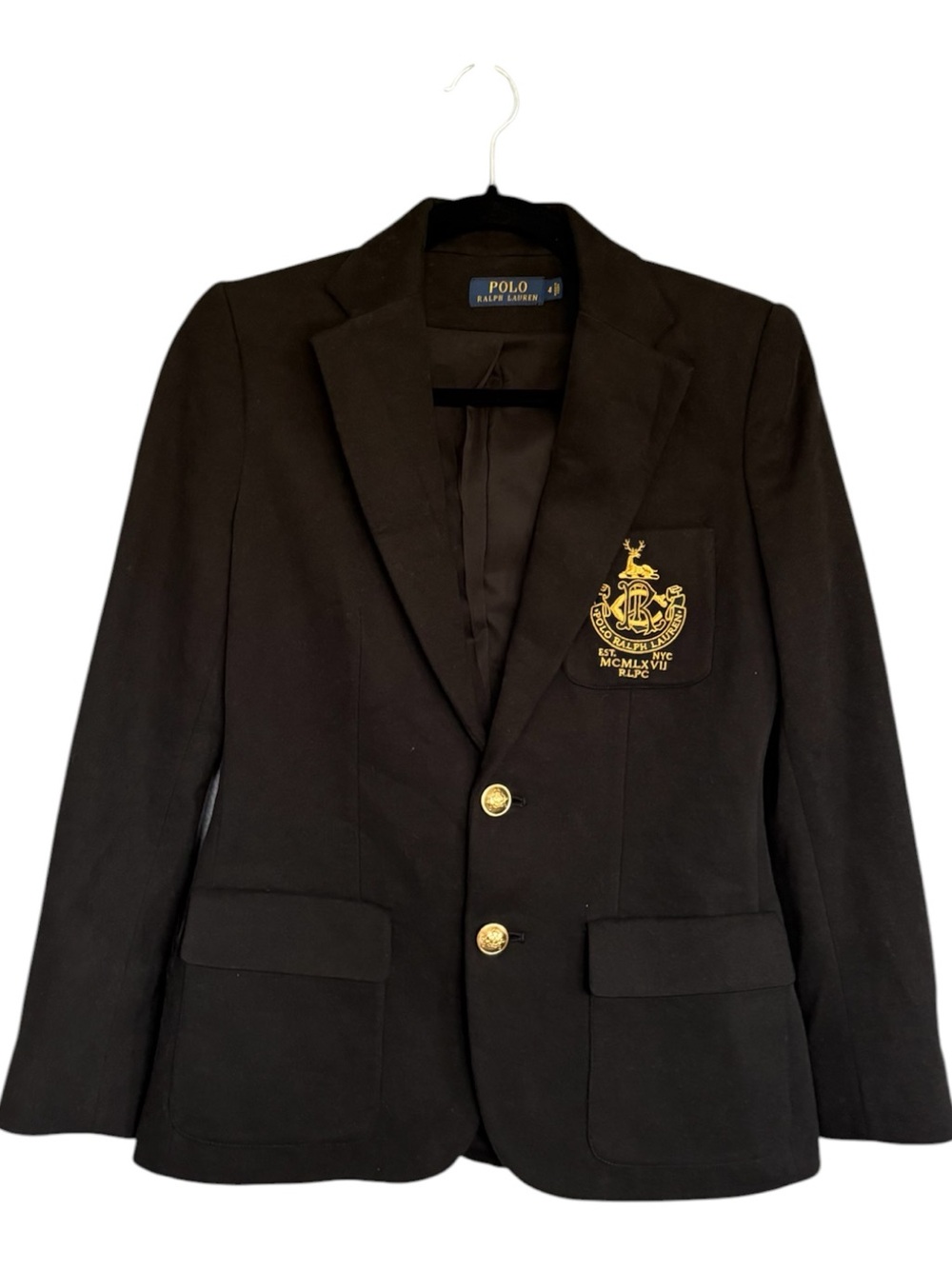 Polo Ralph Lauren Black Crest Blazer Gold Buttons Size 4 Wool Blend Preppy - Picture 5 of 8